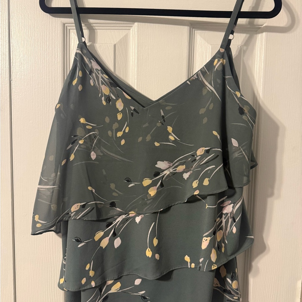 White House Black Market Green Floral Ruffle Camisole